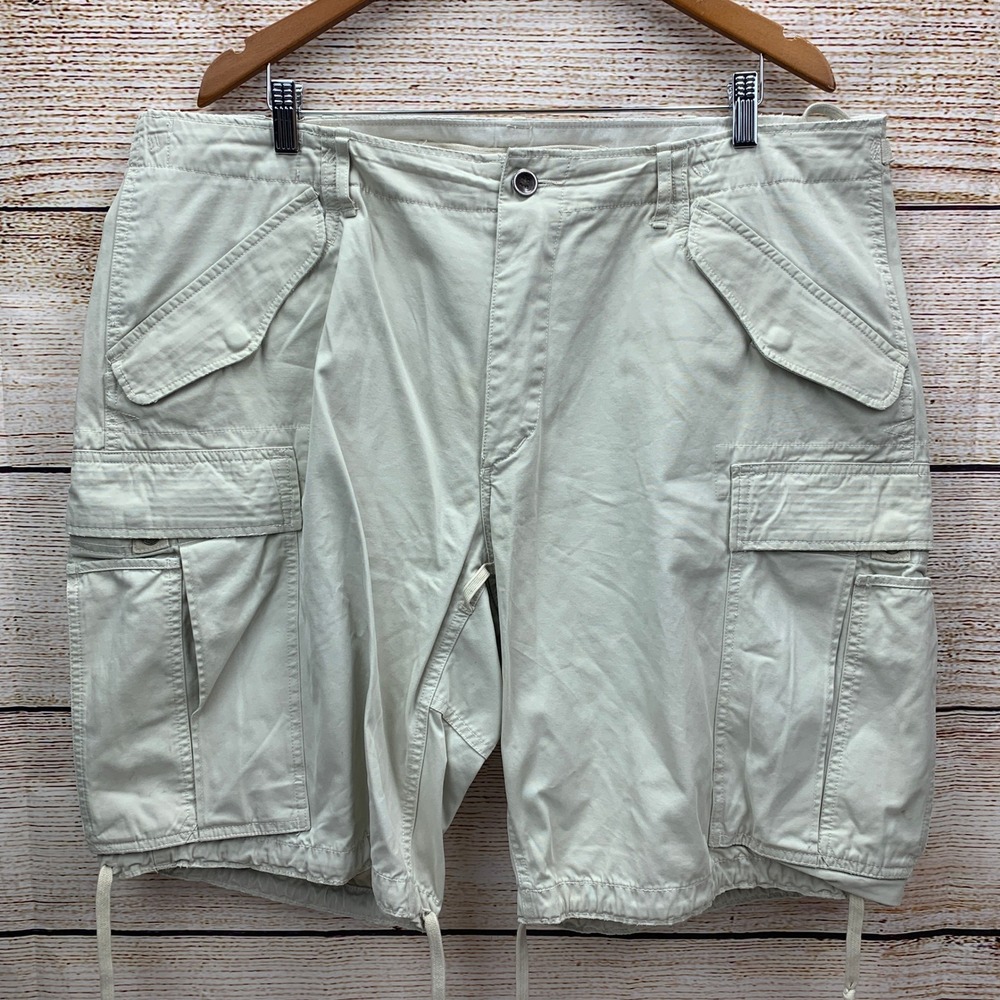 Polo Ralph Lauren Cargo Shorts Mens Waist 40 Beige Cotton Drawstring Hem Utility